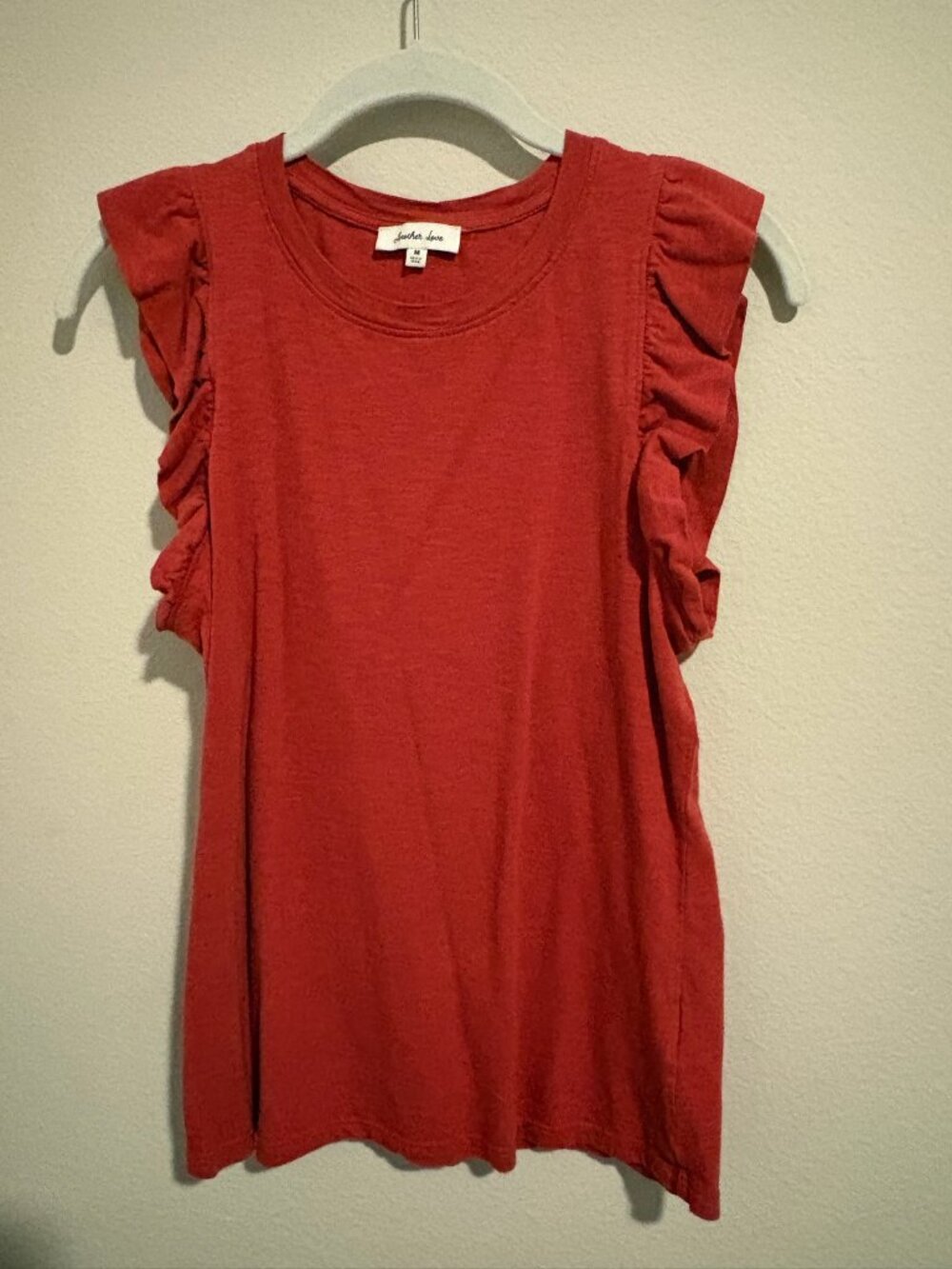 Another Love Rust Red Ruffle Sleeve Top Size Medium